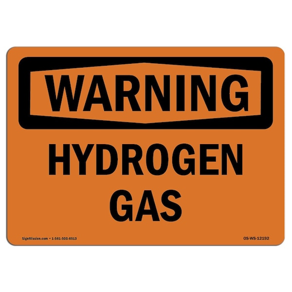 Safety Sign, OSHA WARNING, 3.5" Height, 5" Width, Hydrogen Gas, Landscape, 10PK